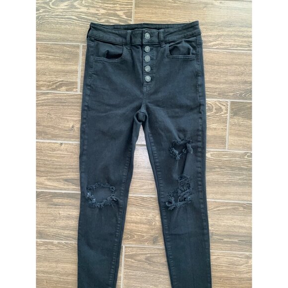 American Eagle Black size 4 Short Distressed Denim Super Hi-Rise Ne(x)t Level St - Picture 3 of 6